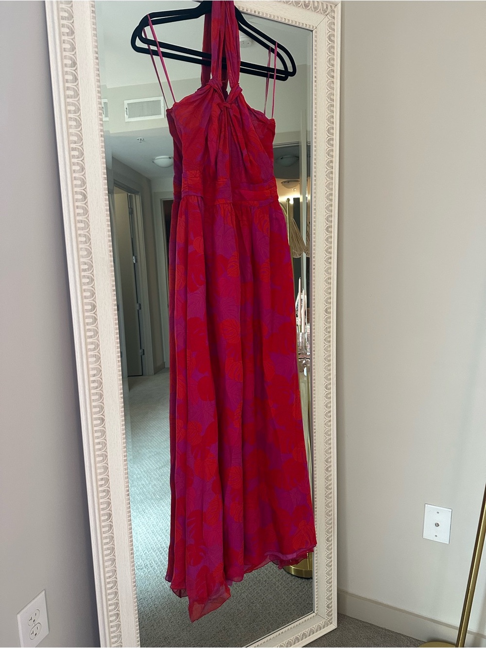Issa London 100% Silk Red and Purple Maxi Dress